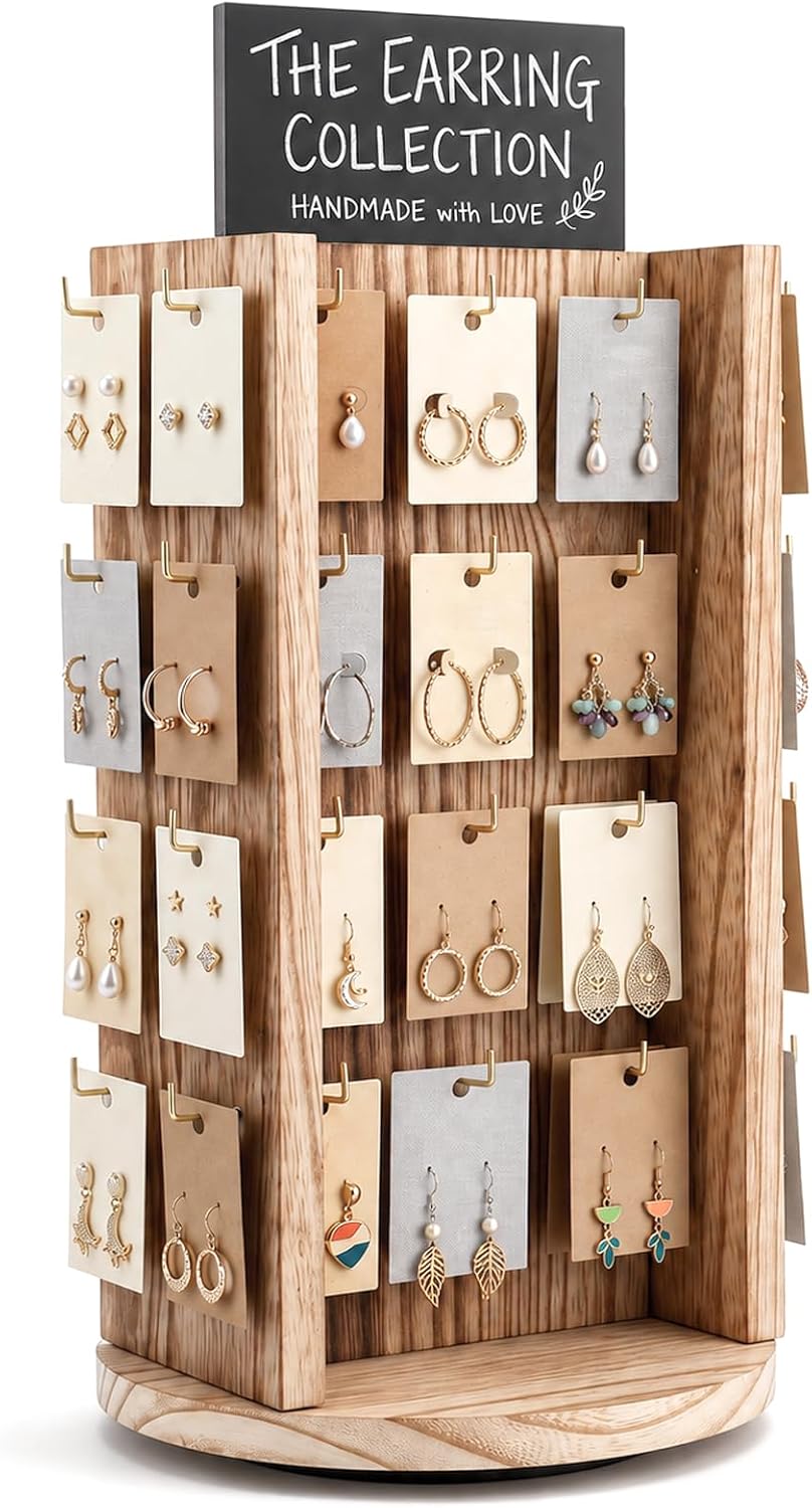Rotating Earring Display Stands for Vendors with Board 40 Hooks