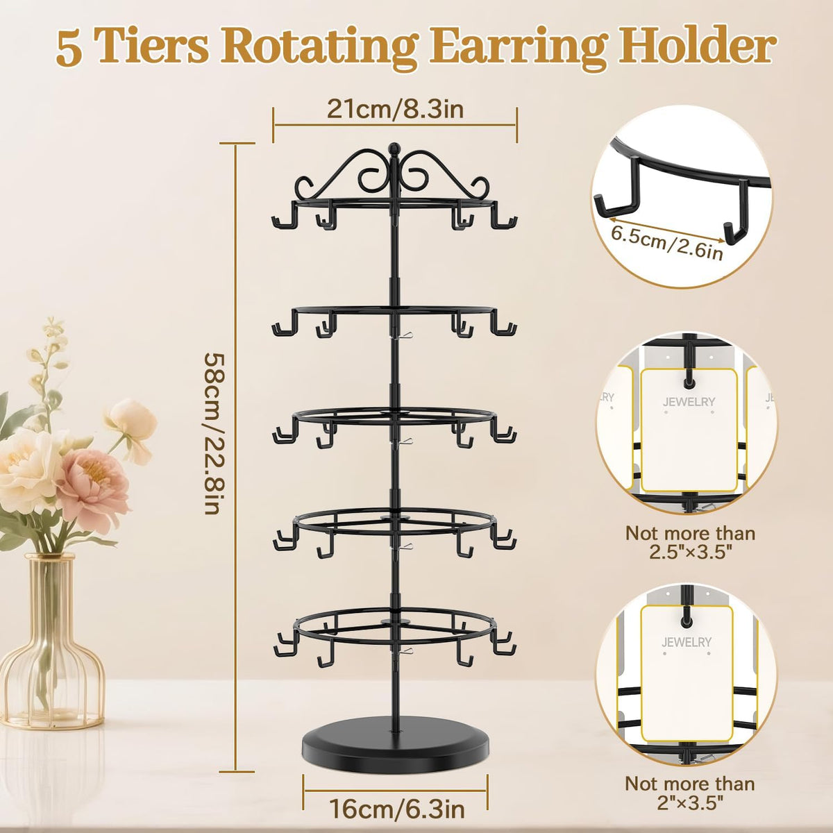 MODOWEY Earring Card Display Stand Metal Holder for Vendors, 50 Hooks Black