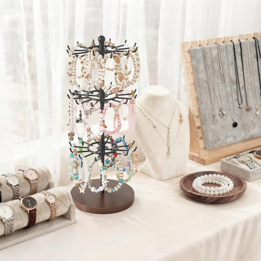 Mkono 3-Tier Bracelet Display Holder Brown Rotating Jewelry Organizer Stand