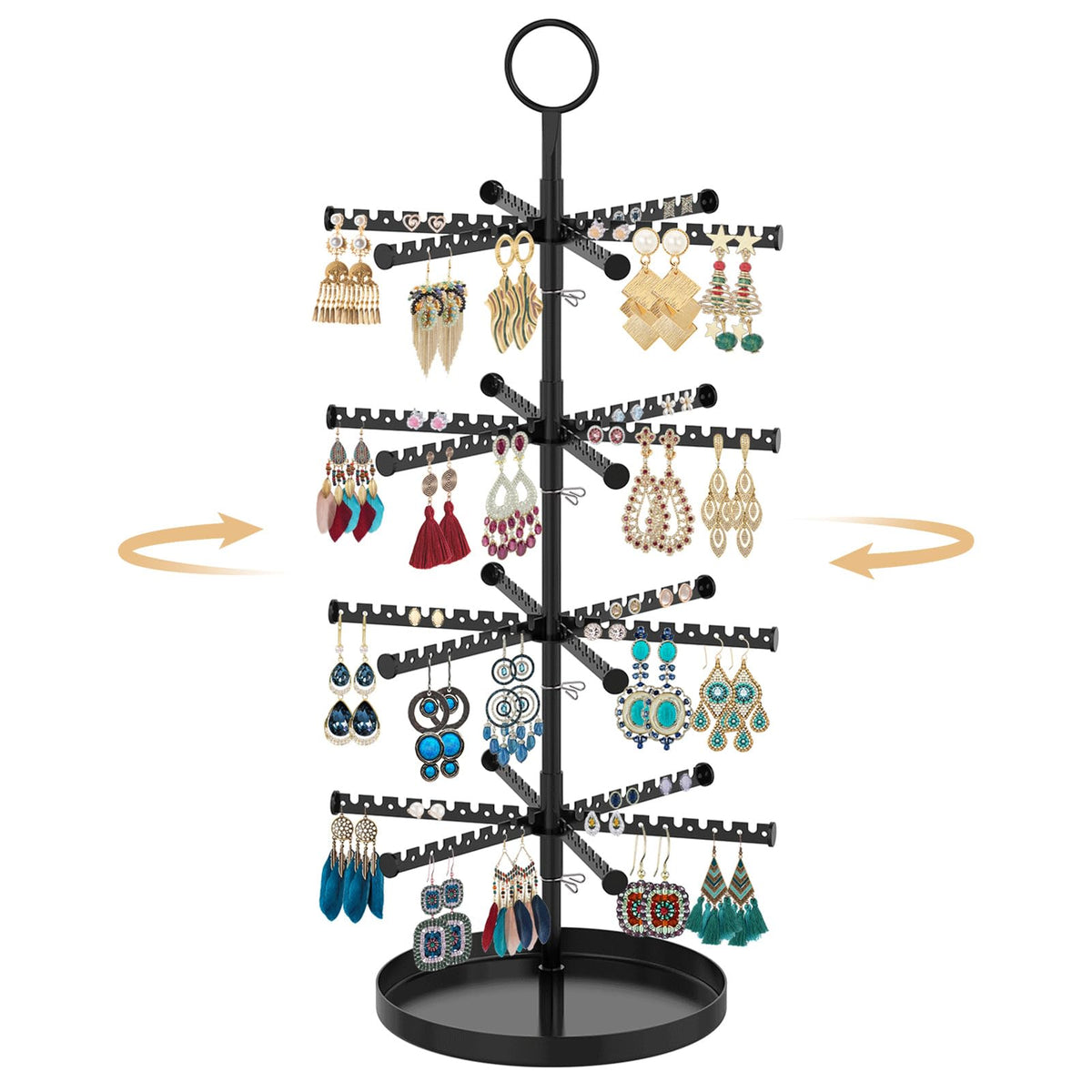 MODOWEY Rotating Earring Holder Organizer Display, 5 Tier Metal Tree, Black
