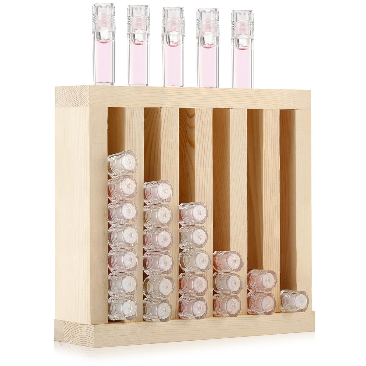 1 Pcs 4 Slot Lip Balm Display 0.7" Wooden Lipstick Holder, Wood Color
