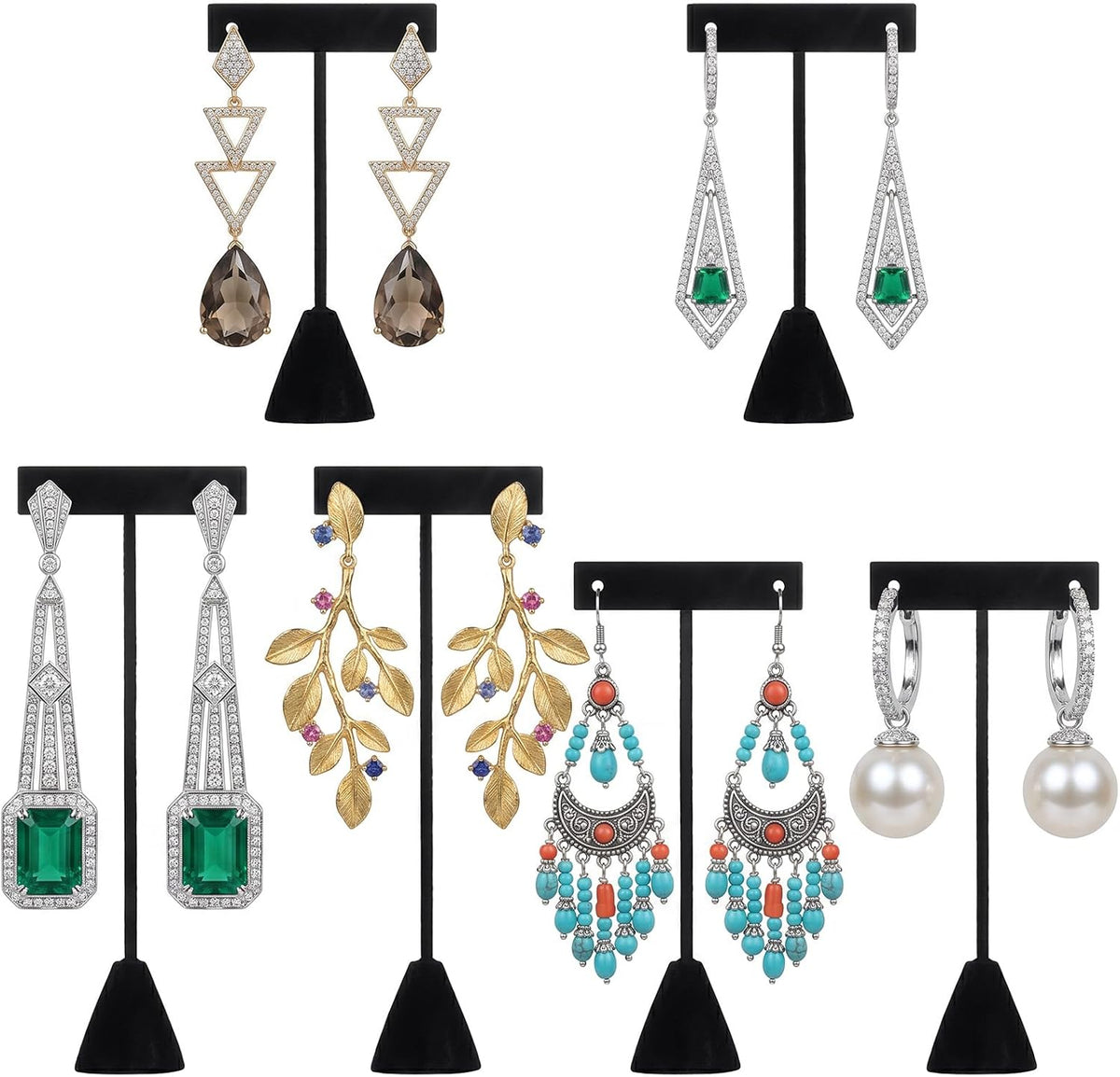 6 Pcs Earring Display for Vendors T Bar Earring Stand Display Set with 3 Heights Black Velvet Metal Earrings Holder for Jewelry Showcase Trade Show Home Storage