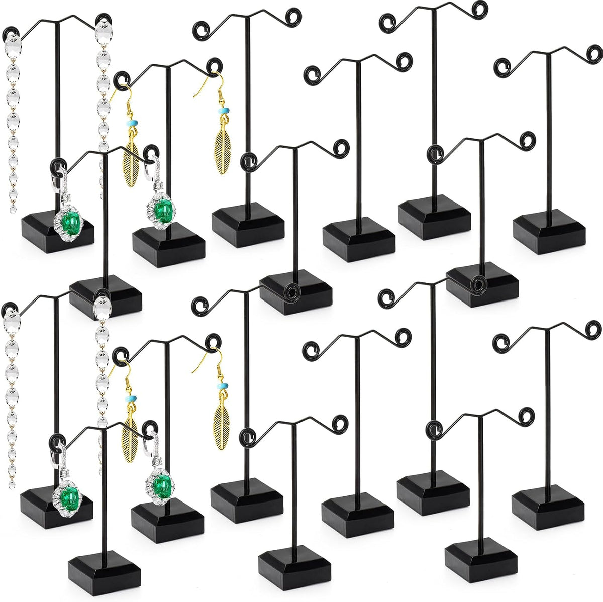 Coloch 18 Pcs Metal Earring Holder, Black T Bar Earring Display with 3 Heights Hoop Earring Display Stand with Acrylic Base Earring Showroom and Tradeshow Showcase Displays for Selling, Shows