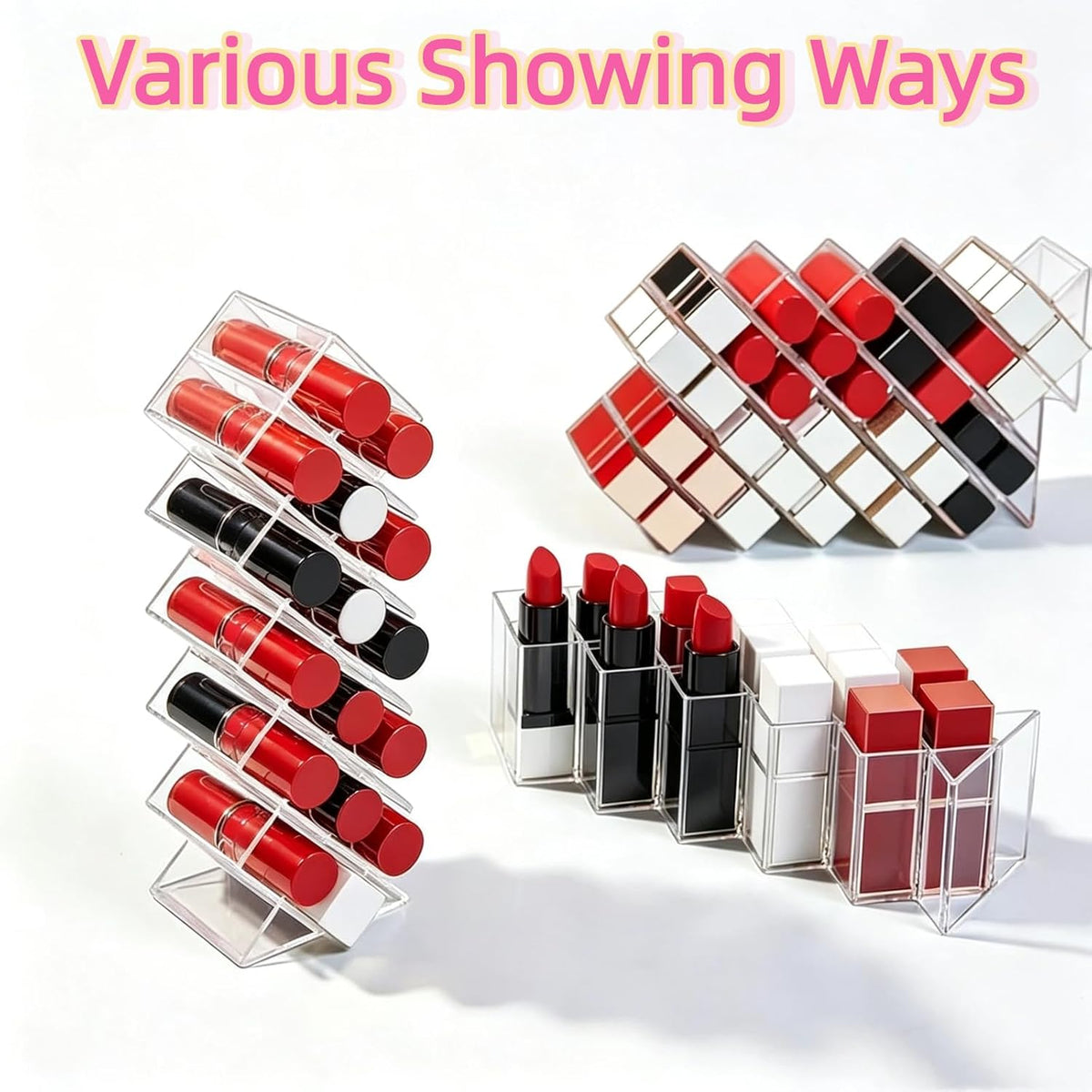 4 Pack Clear Acrylic Lipstick Holders, 64 Slots Stackable Fish Shape Lip Gloss Organizer for Vanity