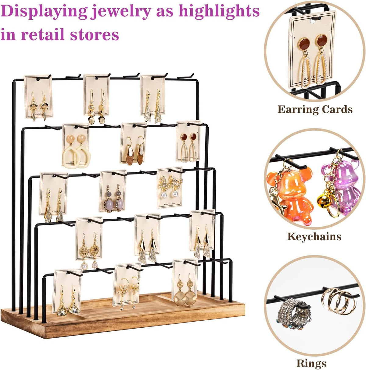 DGWJSU Earring Display Stands for Selling, Earring Rack Display Holder Stand, Jewelry Display for Selling Earring Cards, Bracelets, Hair Accessories, Rings, Necklaces (Rustic Brown, Common Size)