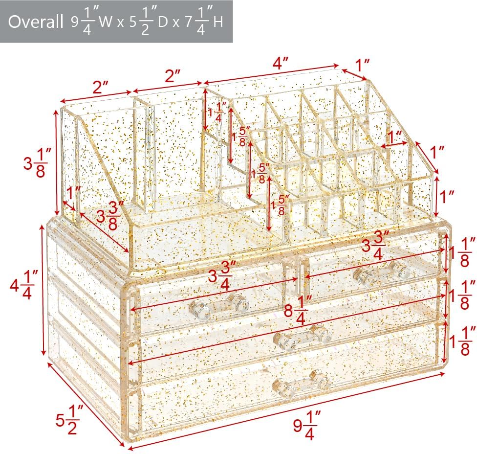Ikee Design Acrylic Clear Makeup Cosmetics Lip Gloss Organizer,Gold