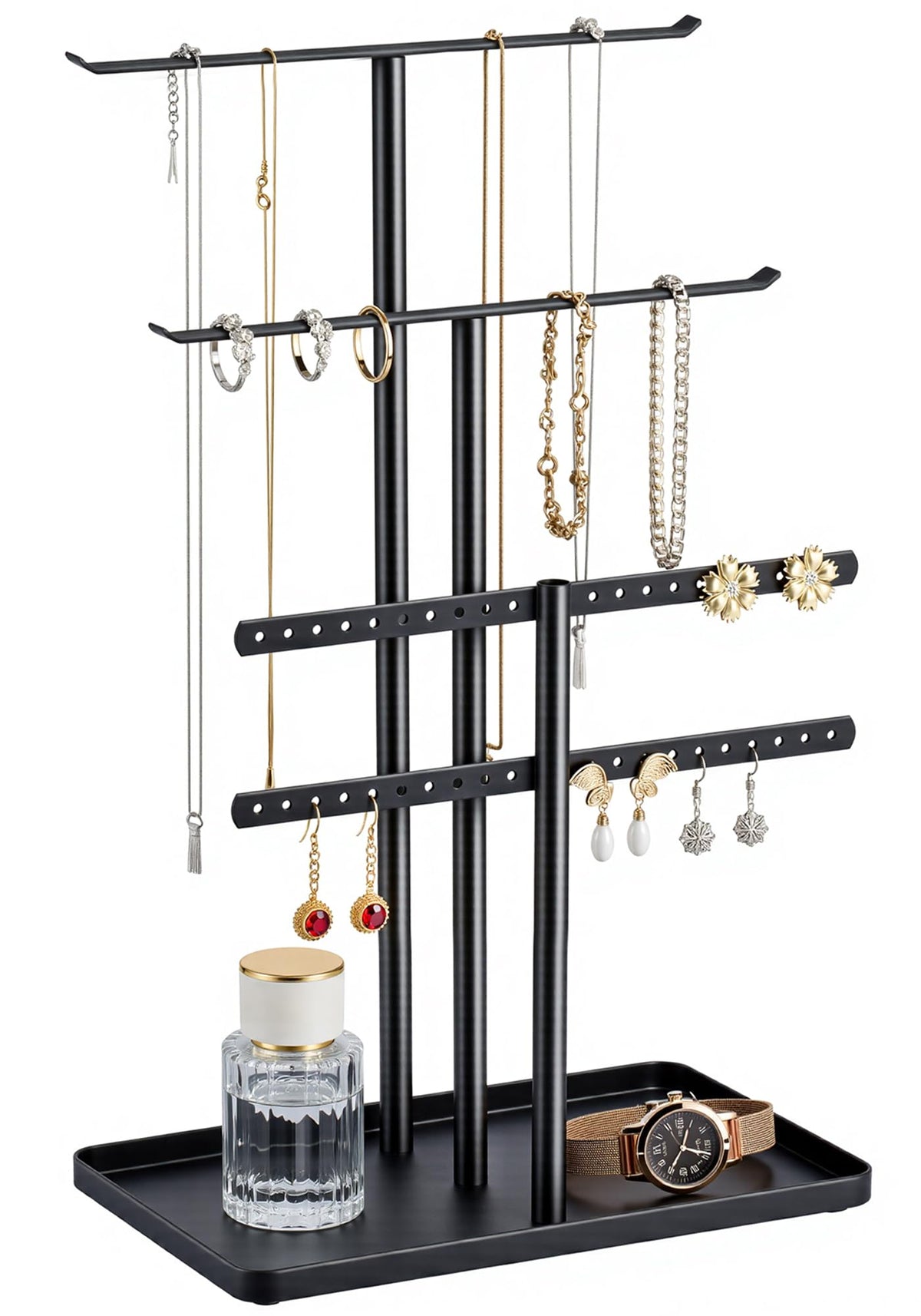 pickpiff Jewelry Stand Holder Organizer: 14.5" Sturdy Hanger for 80 Pcs Jewelry, Gift for Women, Gold Jewlery Tower for Necklace, Earring, Bracelet