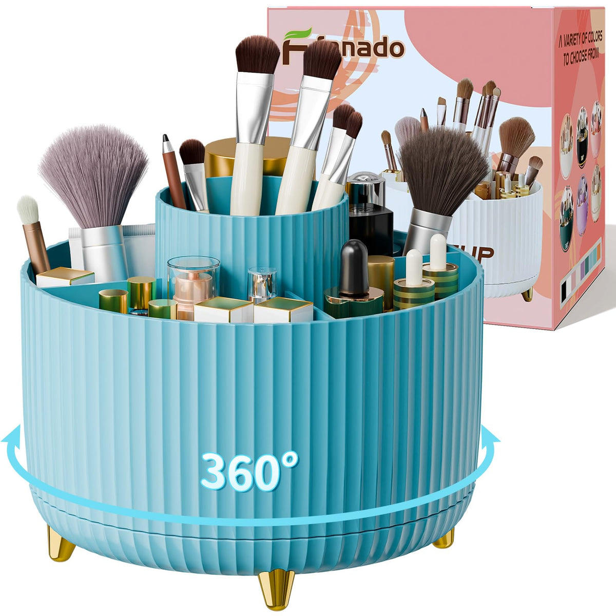 Clear Rotating Makeup Organizer Countertop for Vanity, 360° Makeup Brush Holder Organizer with 5 Compartments, Transparent Cosmetic Storage for Lipstick, Skincare, Bathroom Counter (Transparent Pink)