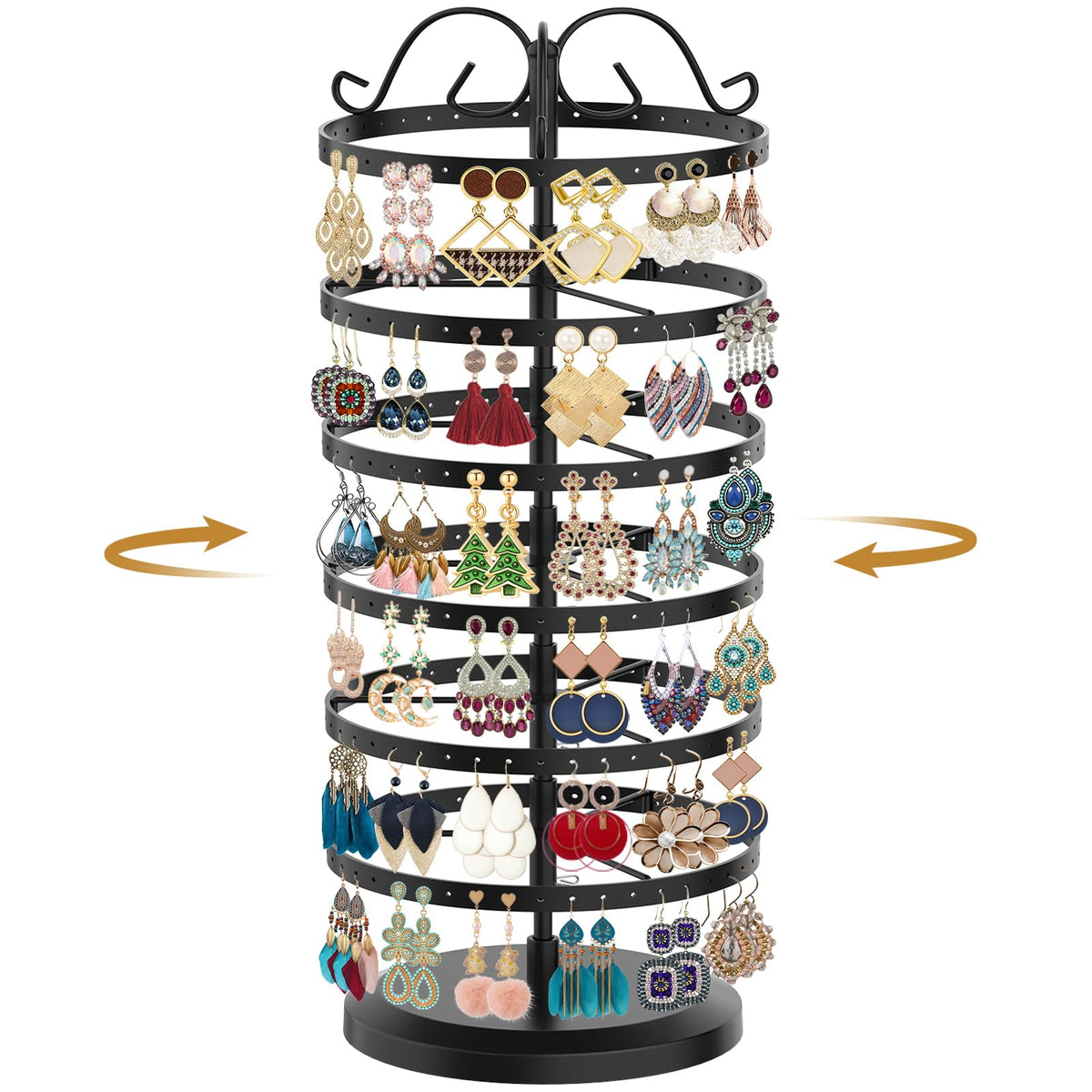 MODOWEY Rotating Earring Holder Organizer Stand Metal Display, 4 Tier Black