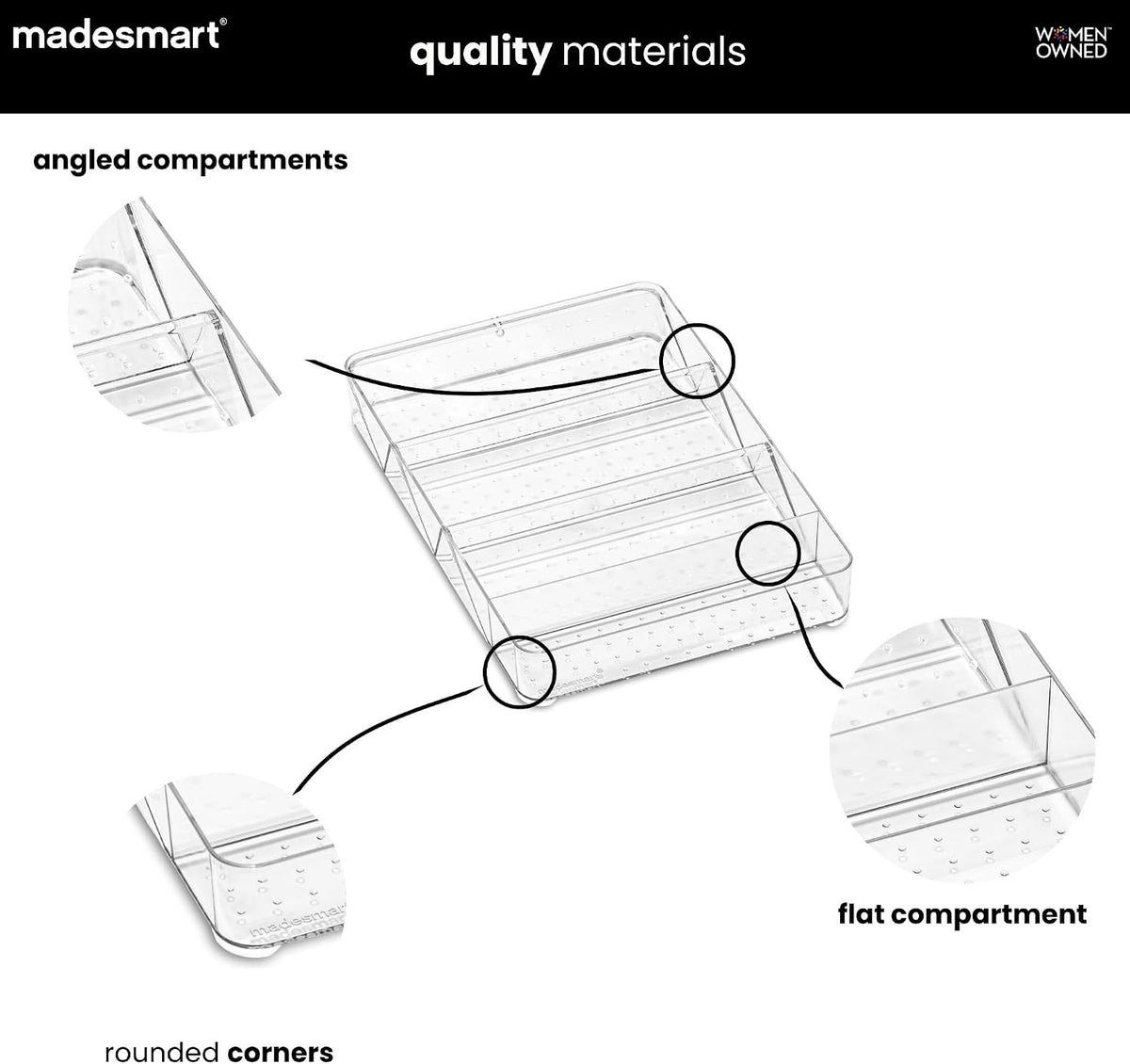 madesmart Large Angled Vanity Tray, Clear