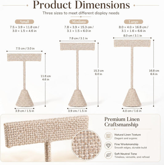 12Pcs Linen Earring T-Bar Stand Display Set, Metal Earring Holder with 3 different Heights, T Bar Earrings Display Stand with Stable Base and Linen Cloth, for Selling Show Countertop