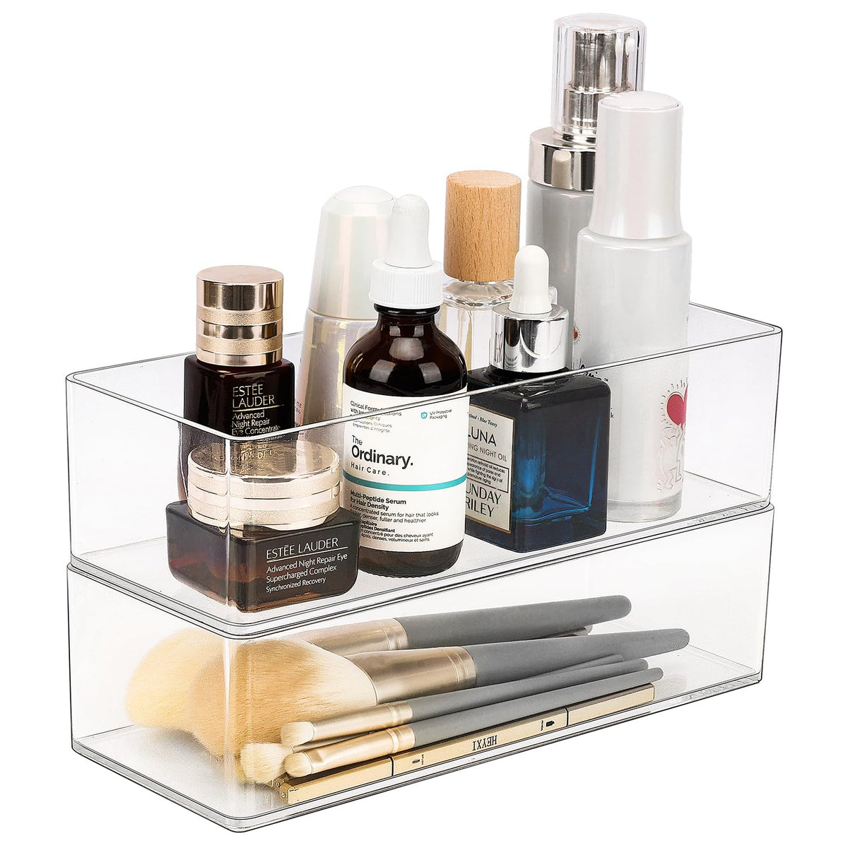JessLab Acrylic Organizer, 2PK Cube Sections Makeup Organizer for Drawer, Makeup Organizer for Vanity, Countertop, Bathroom, Kitchen and Cabinet Storage(1+3 Compartment)