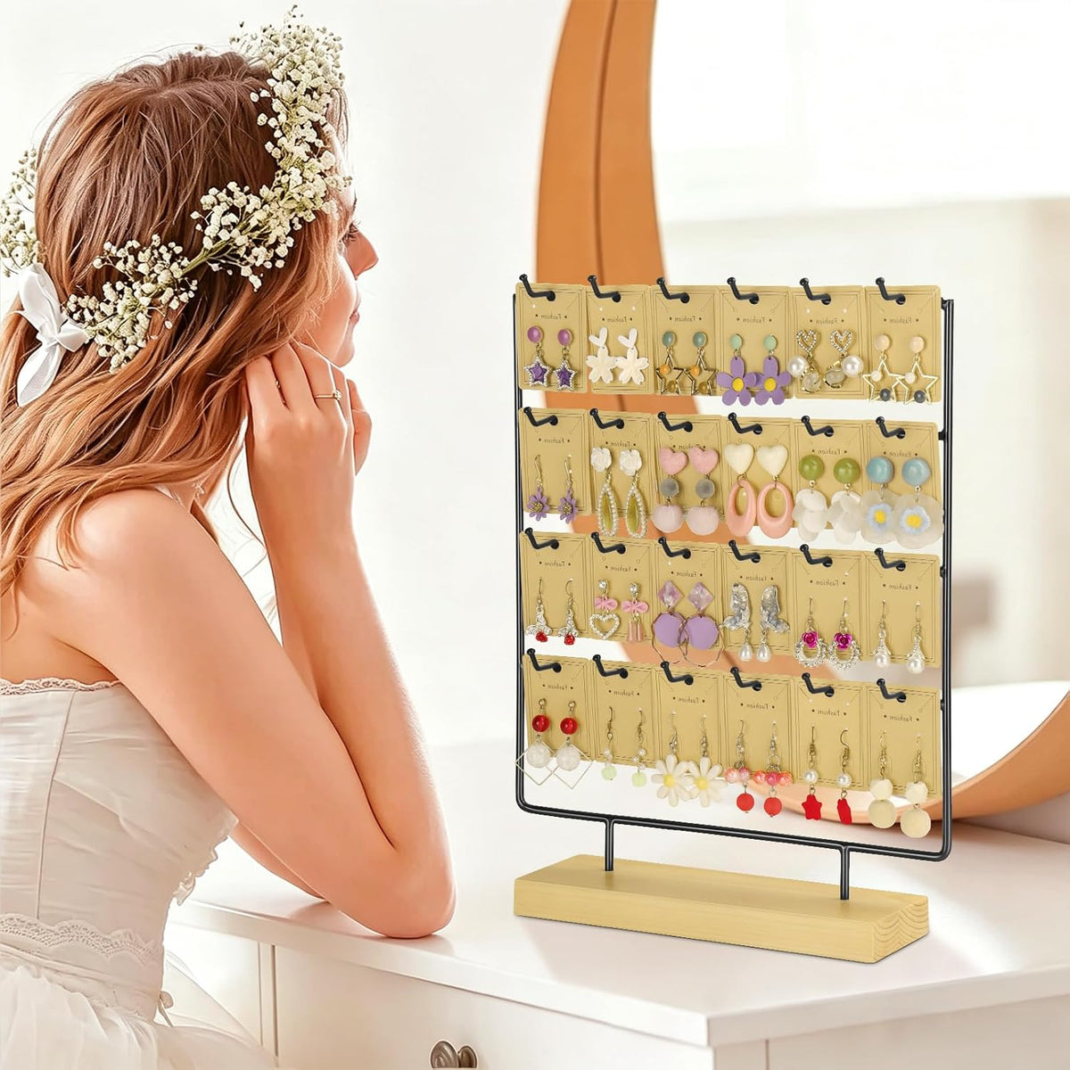 Earring Display for Vendor,4 Tier 24 Hook Earring Rack Display Holder Stand