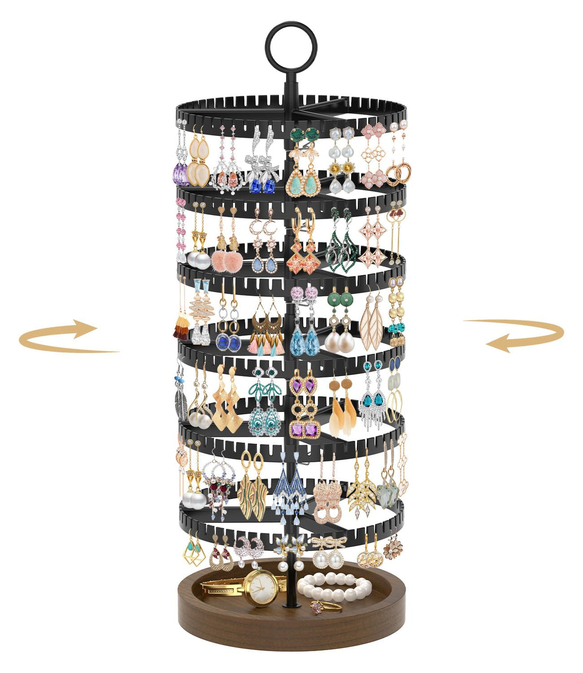 MODOWEY Rotating Earring Holder Organizer Tree Display Stand, 6 Tiers Black