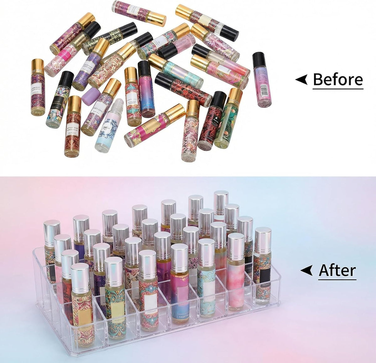 3 Pack Clear Acrylic Rollerball Perfume Organizer, 36-Space Tall Lipstick & Lipgloss Display Case, Scented Oil Storage Holder for Vanity, Dresser, Salon - 10.04"x4.61"x2.24"
