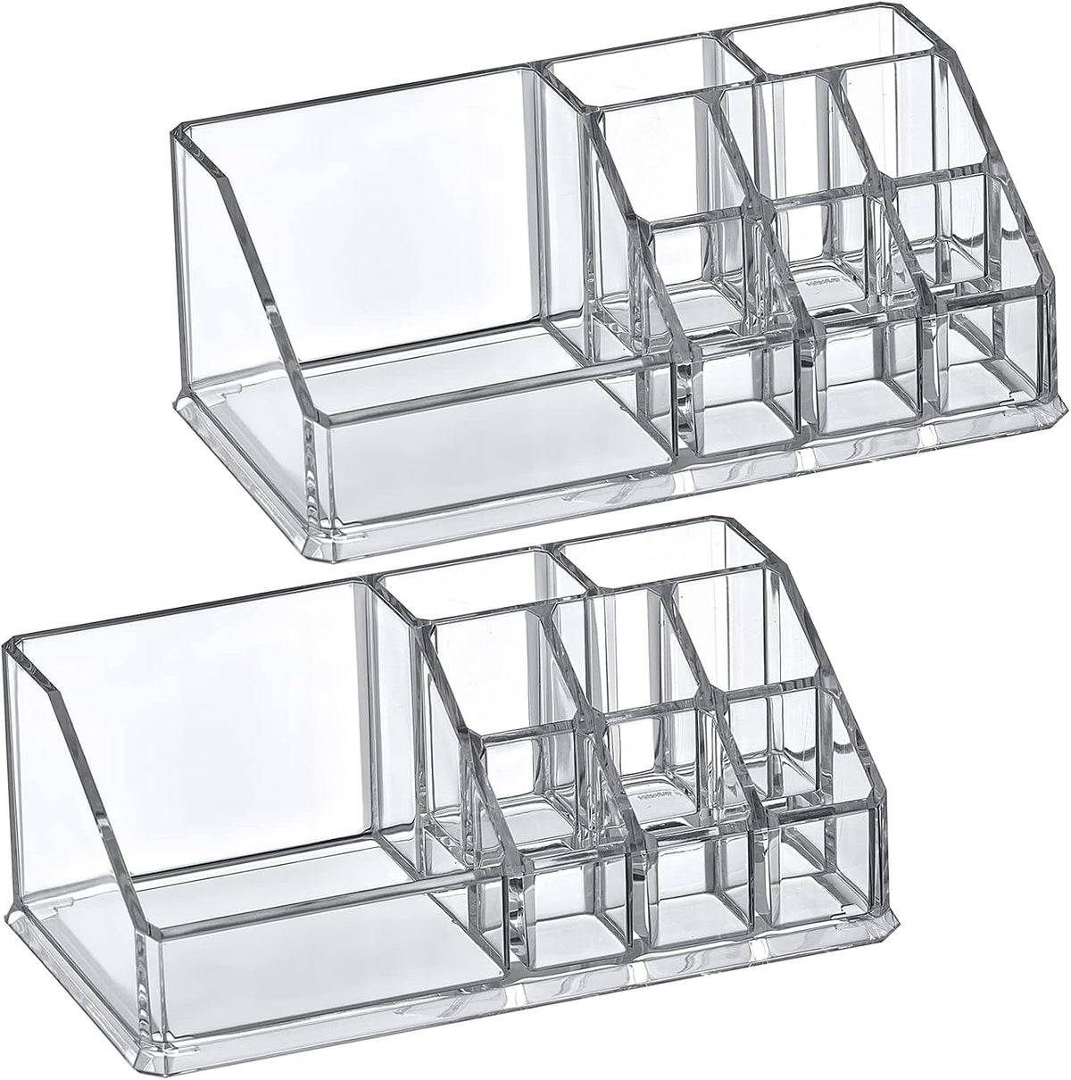 Amazing Abby - Tiffany - 2-Pack Acrylic Cosmetic Organizer, Transparent Plastic Makeup Holder, Compartmented, Shatter-Proof, Perfect Bathroom Vanity Storage Solution for Beauty Supply, Small