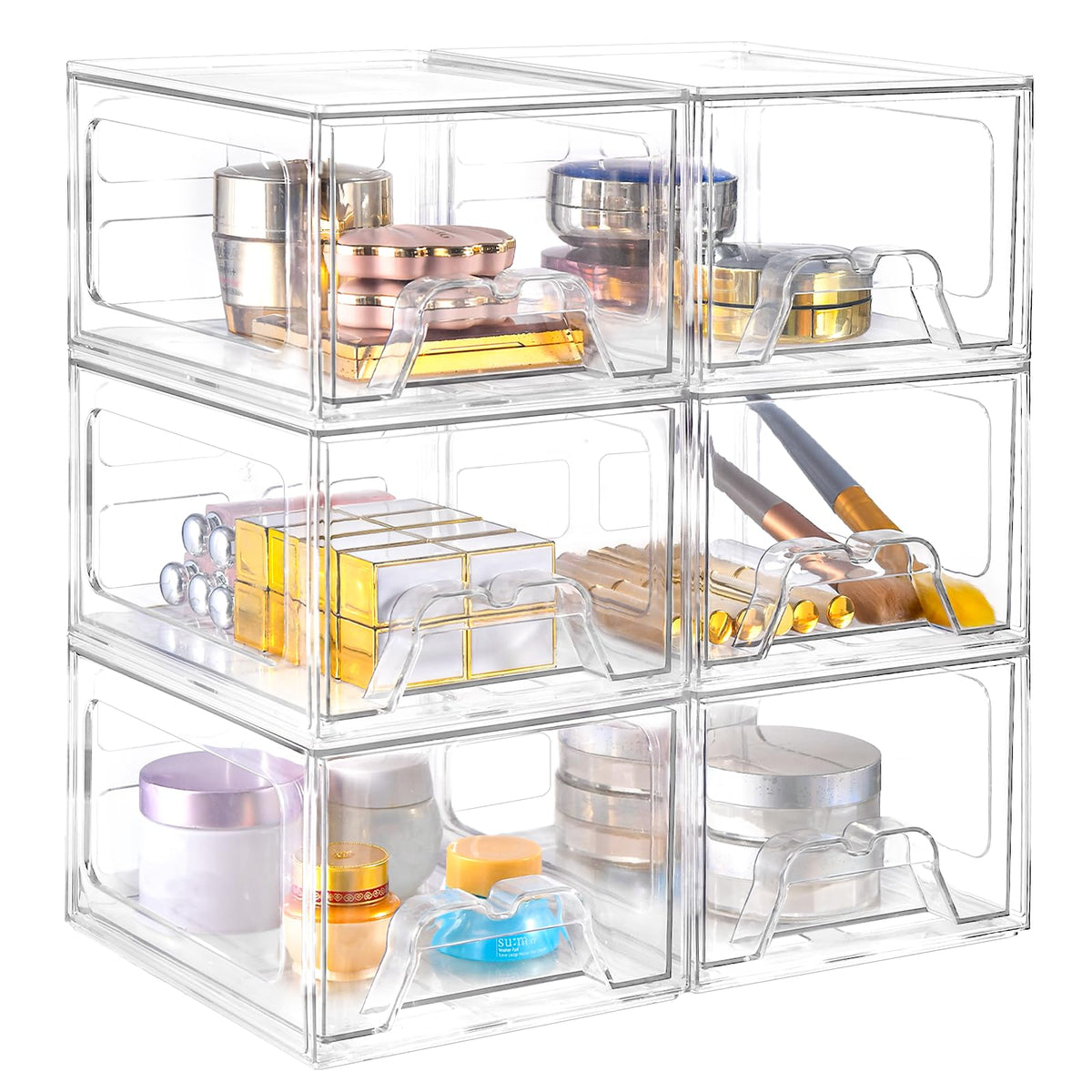 4 Pack Stackable Storage Drawers, Clear Acrylic Organizer, Makeup Organizer