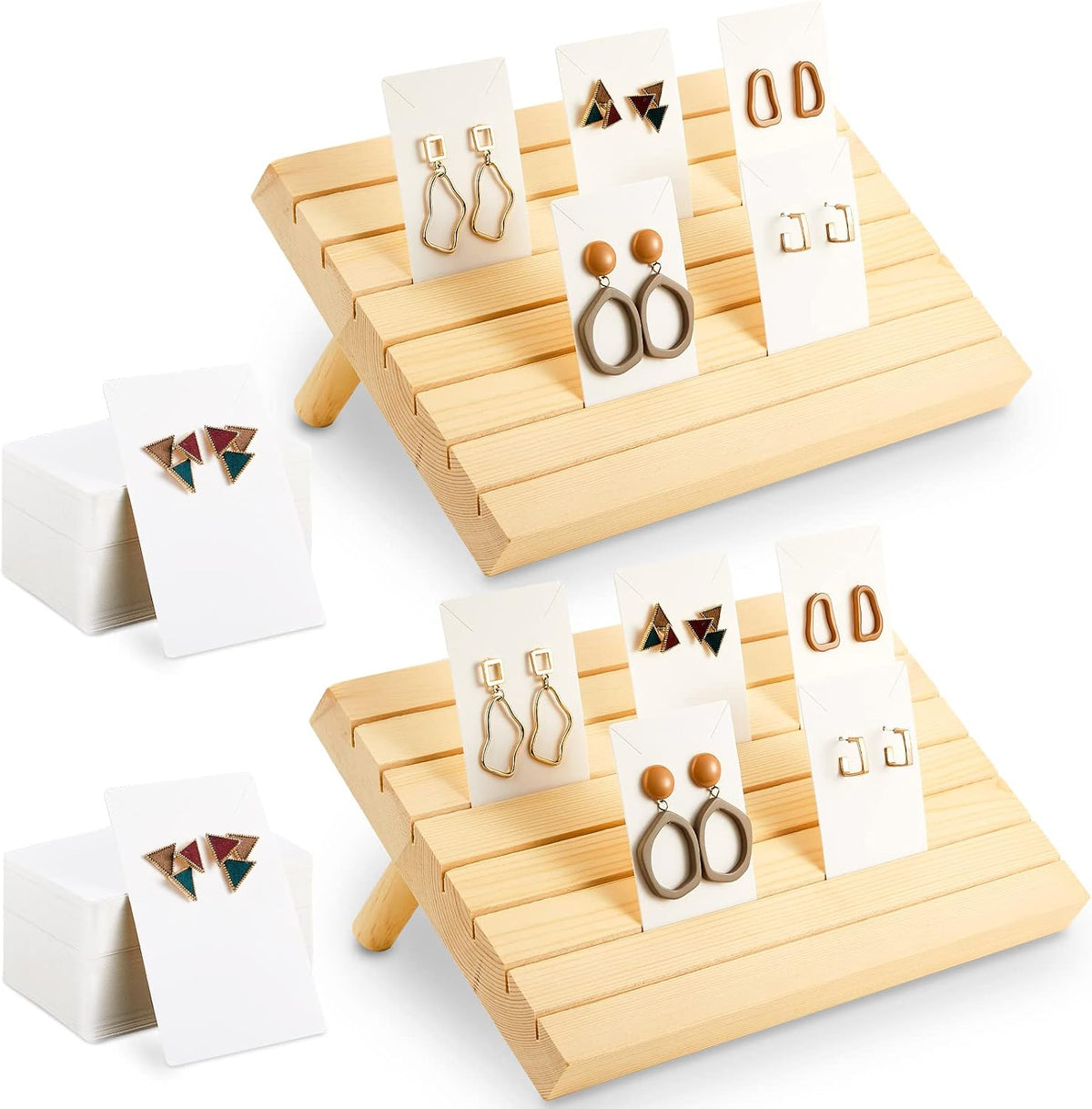 Marsui 62pcs Wood Earring Card Display 2 Set Earring Holder with Card