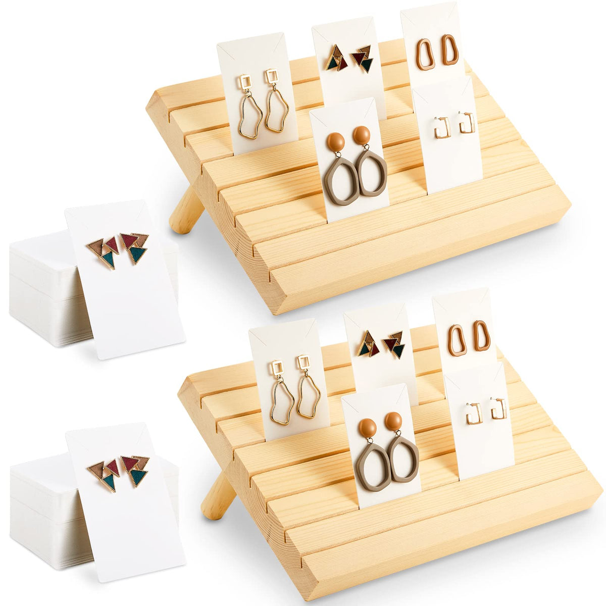 Marsui 62pcs Wood Earring Card Display 2 Set Earring Holder with Card