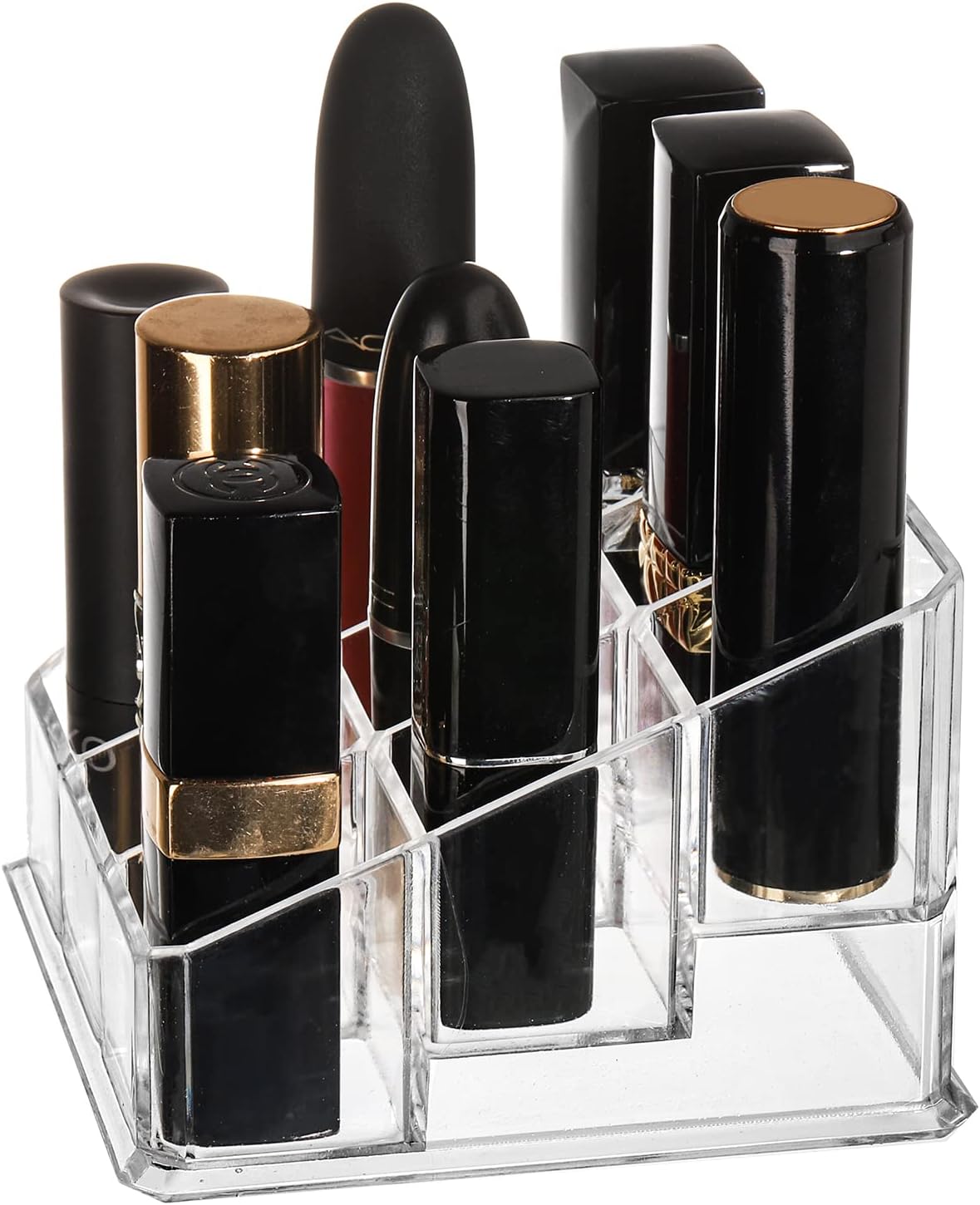Foraineam 6 Pack Lipstick Holder Organizer, 9 Spaces Clear Lip Stick Storage Stand Container, Small Cosmetic Beauty Makeup Display Cases for Lipsticks, Lipgloss, Brushes, Bottles