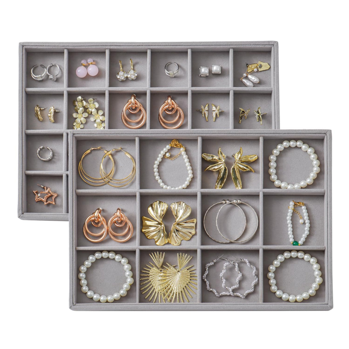 Large Velvet Jewelry Tray Display Drawer Inserts 2 Pack