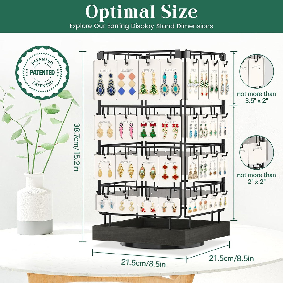 EsLuker.ly Rotating Earring Display Holder Stand for Vendors Selling, Black
