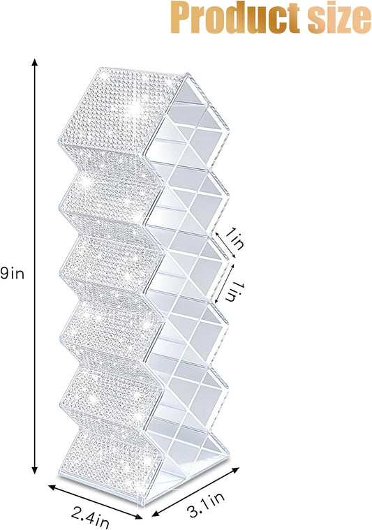 Bling Lipstick Organizer -Shiny Acrylic Lipstick Holder Glitter lipstick Storage, Fish Shape Cosmetic Lip Gloss Tower Makeup Storage for Bathroom Vanity Countertop (16 Spaces)