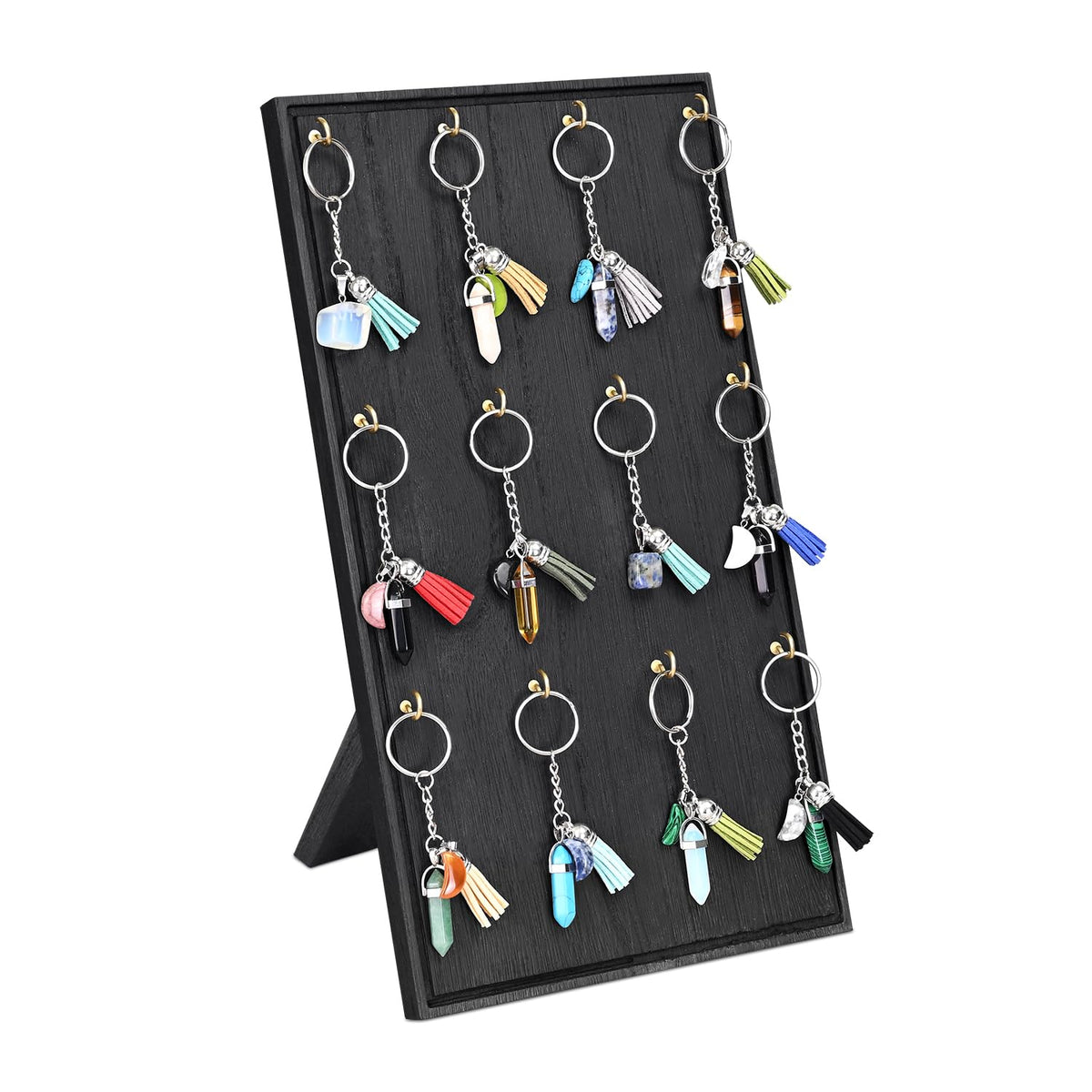Ikee Design Wood Jewelry Display with 12 hooks, Earring keychain Stand