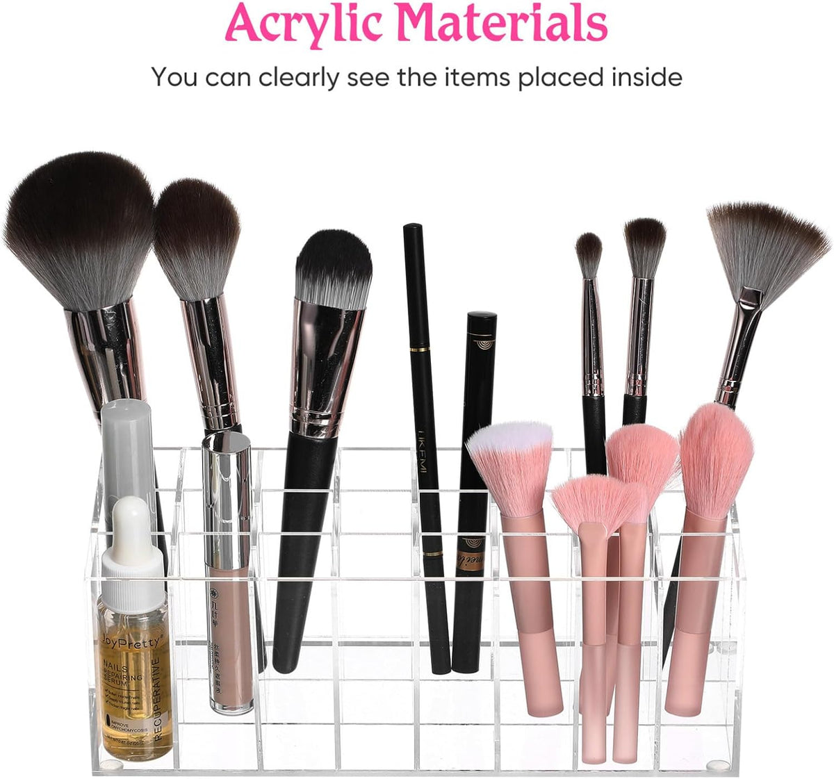 SEWACC Acrylic Lipstick Holder 24 Grids Clear Lipgloss Lipstick Organizer And Storage Display Case for Lip Gloss Tubes Eyebrow Pencil Perfume Sample Mascara