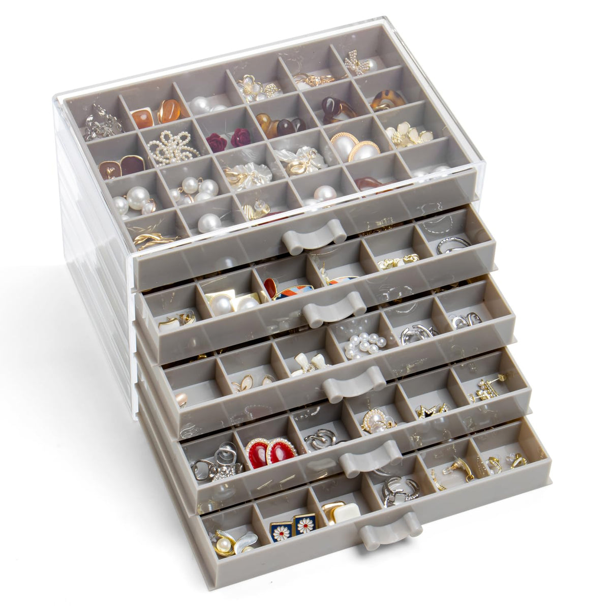 YUFONG Earring Storage Box Organizer 5 Drawers with 120 Small Compartments