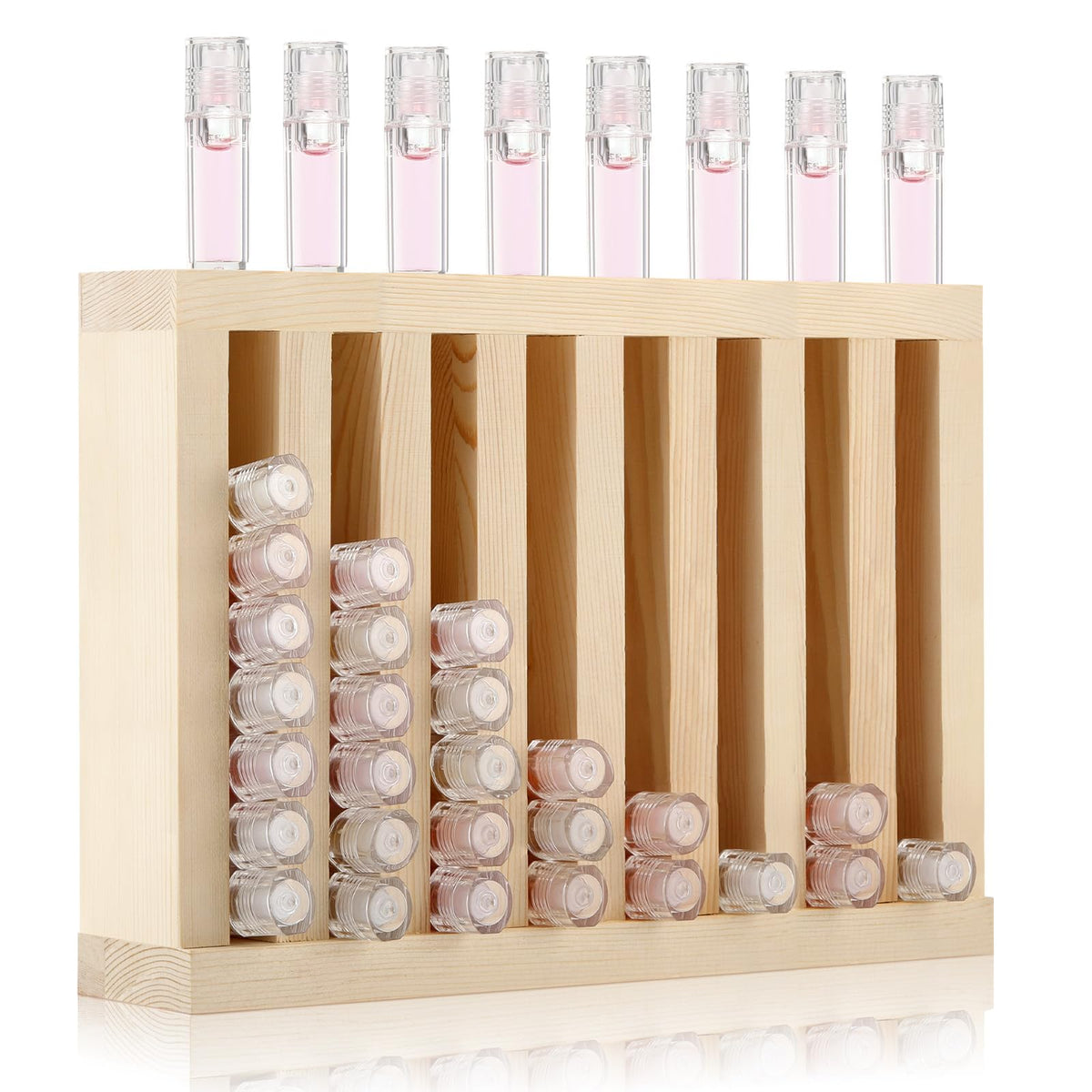 1 Pcs 4 Slot Lip Balm Display 0.7" Wooden Lipstick Holder, Wood Color