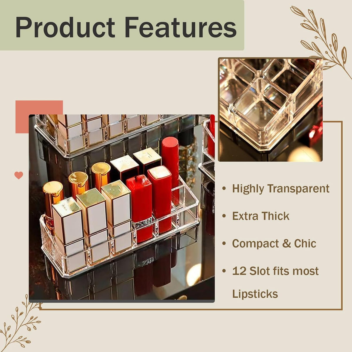 4 Pack Lipstick Organizer, 12 Slot Clear Acrylic Lipstick Holder