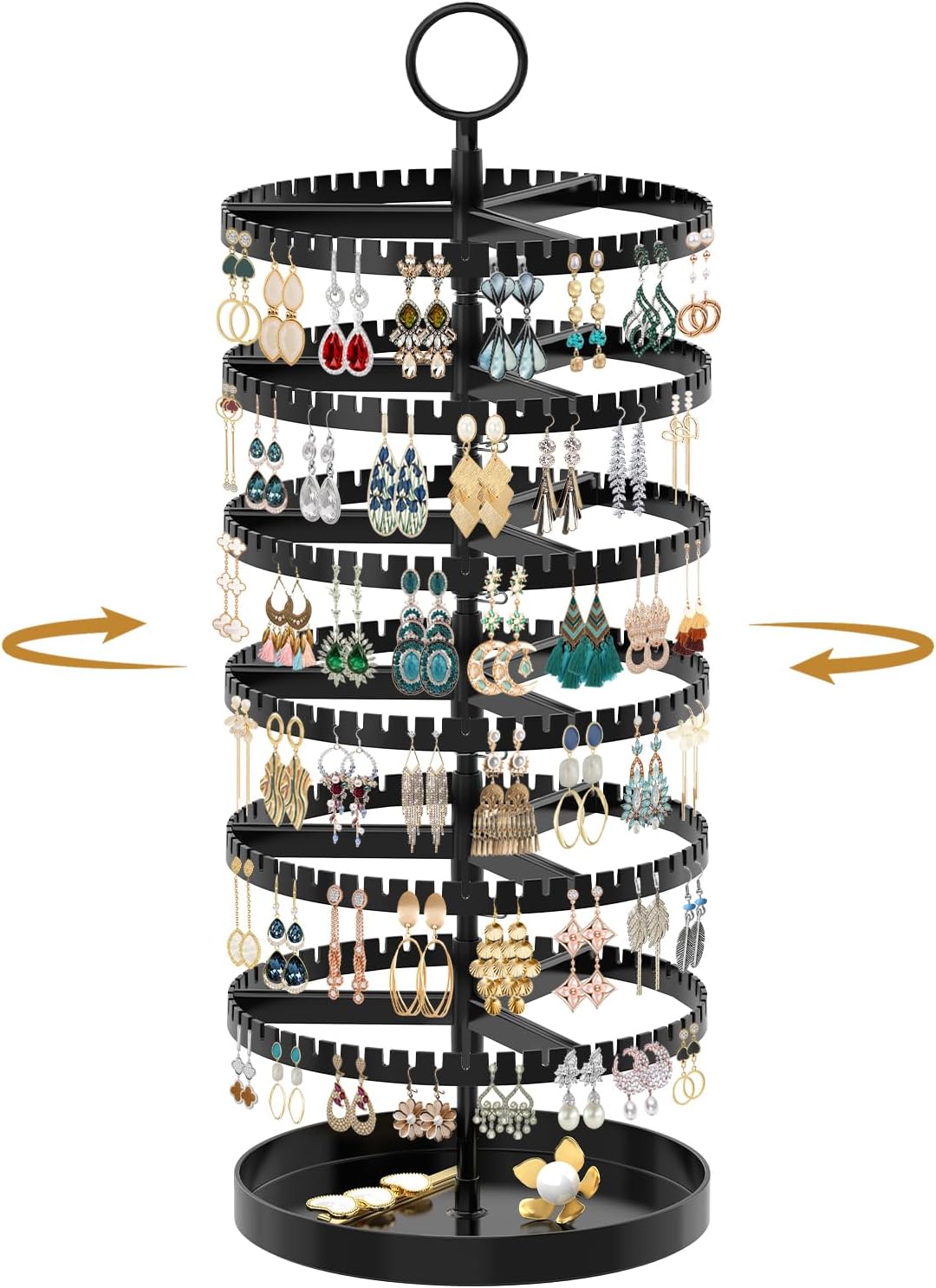 MODOWEY Rotating Earring Holder Organizer Tree Display Stand, 6 Tiers Black