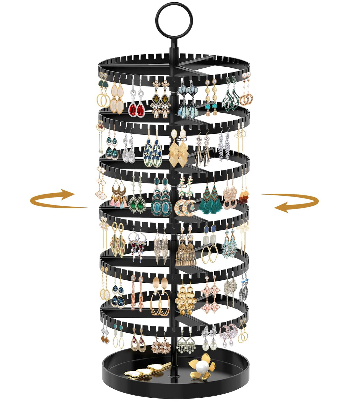 MODOWEY Rotating Earring Holder Organizer Tree Display Stand, 6 Tiers Black