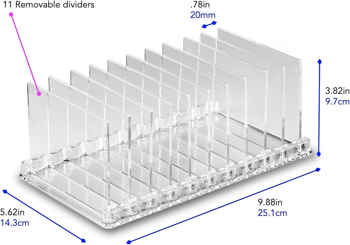 byAlegory Acrylic Makeup Eyeshadow Palette Organizer W/ Removable Dividers | 10 Space Vanity Desk Storage Fits All Palette Sizes - Clear