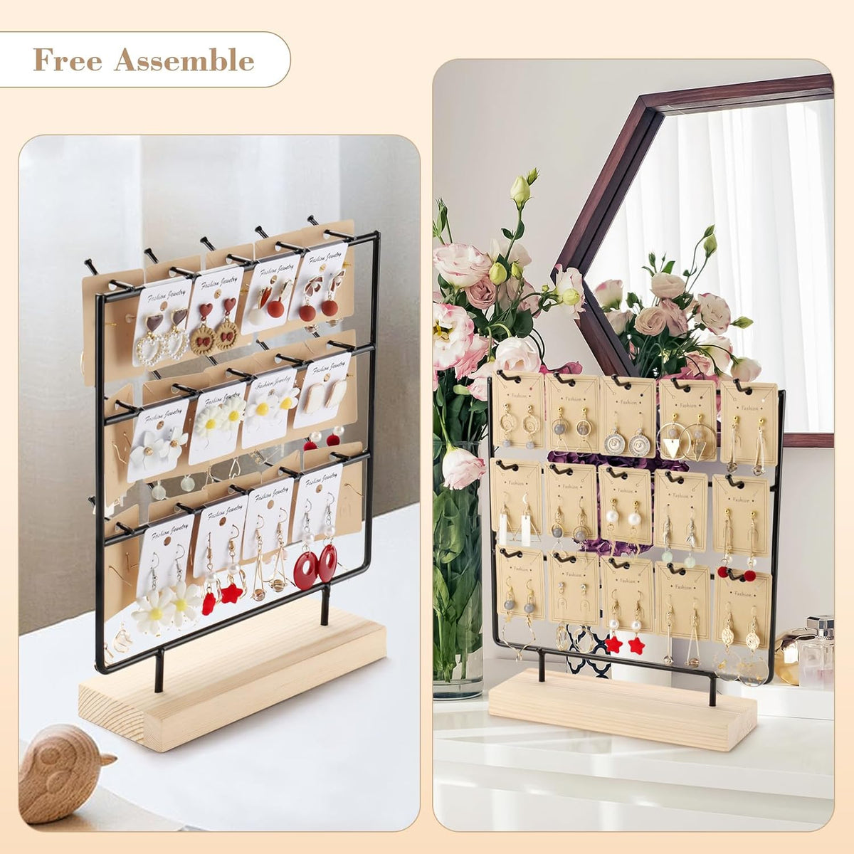 Earring Display Stands for Selling, 3 Tier 15 Hooks Wood Jewelry Organizer