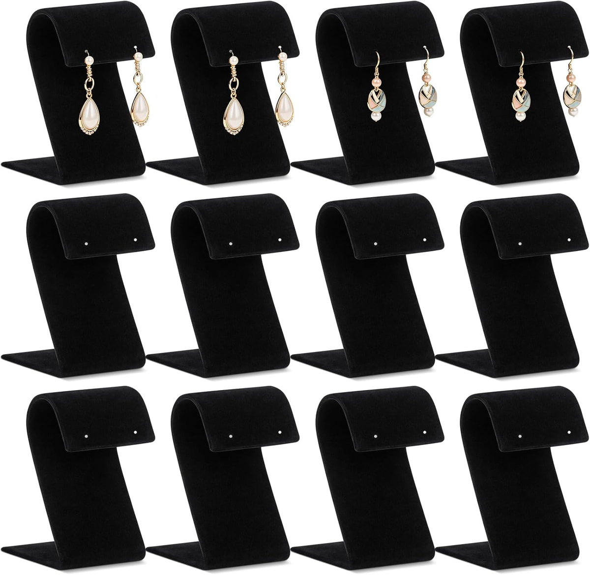RattanView 12 Pieces Black Velvet Earring Display Stand Arc-shaped