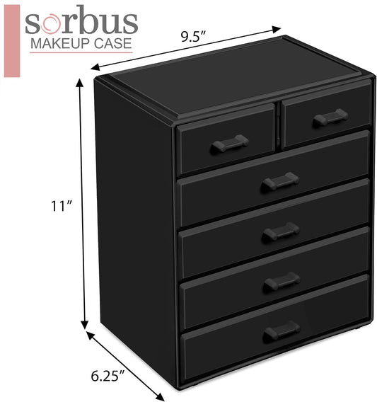 Sorbus Acrylic Makeup Organizer - Organization and Storage Case for Cosmetics Make Up & Jewelry - Large Makeup Organizer for Vanity, Bathroom, College Dorm, Closet, Desk (4 Large, 2 Small Drawers)