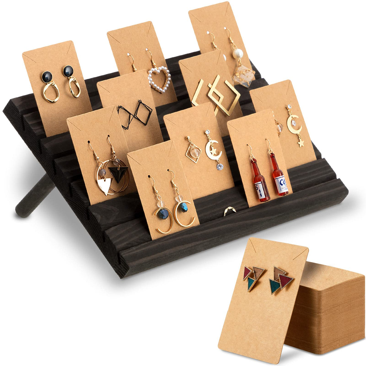 Blulu 31 Pack Wooden Earring Display Stand 7 Slot