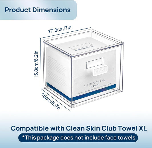 Vtopmart Disposable Facial Towels Holder,Clear Storage Drawer Compatible with Clean Skin Club Towel XL,Acrylic Box Hold 50 Count,Stylish and Functional Bathroom Accessory for Coutertop Organization