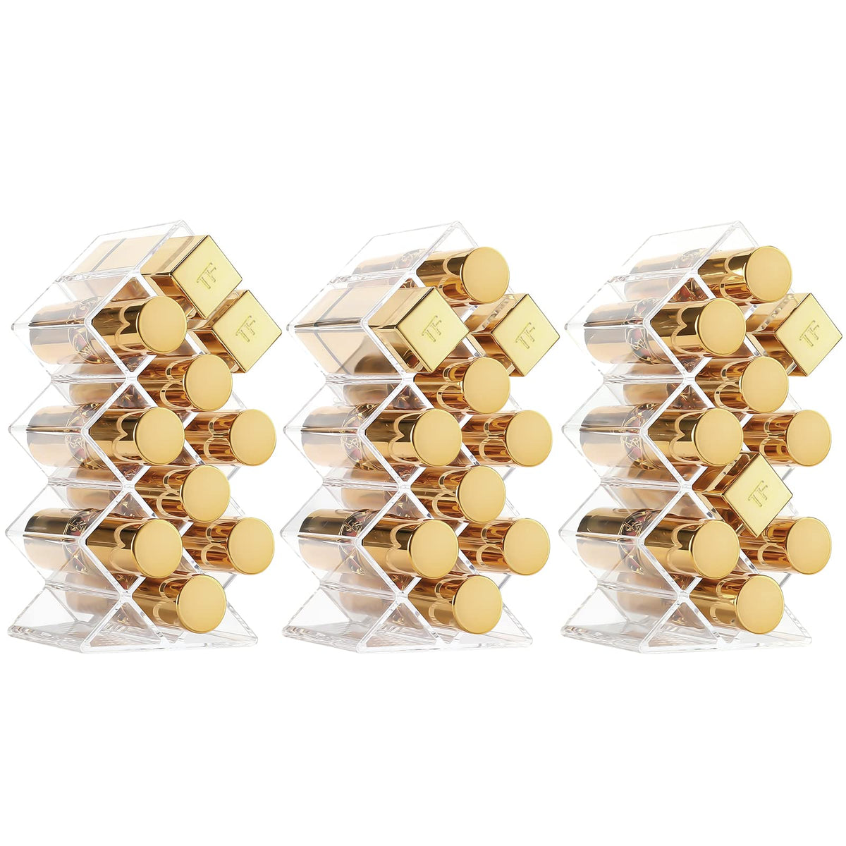 Lolalet 3 Pack Lipstick Holder Organizer, 48 Spaces Acrylic Stackable Fish Shape Lipsticks Tower Lipgloss Display Stand, Clear Lip Gloss Organizers Storage Box -16 Slots