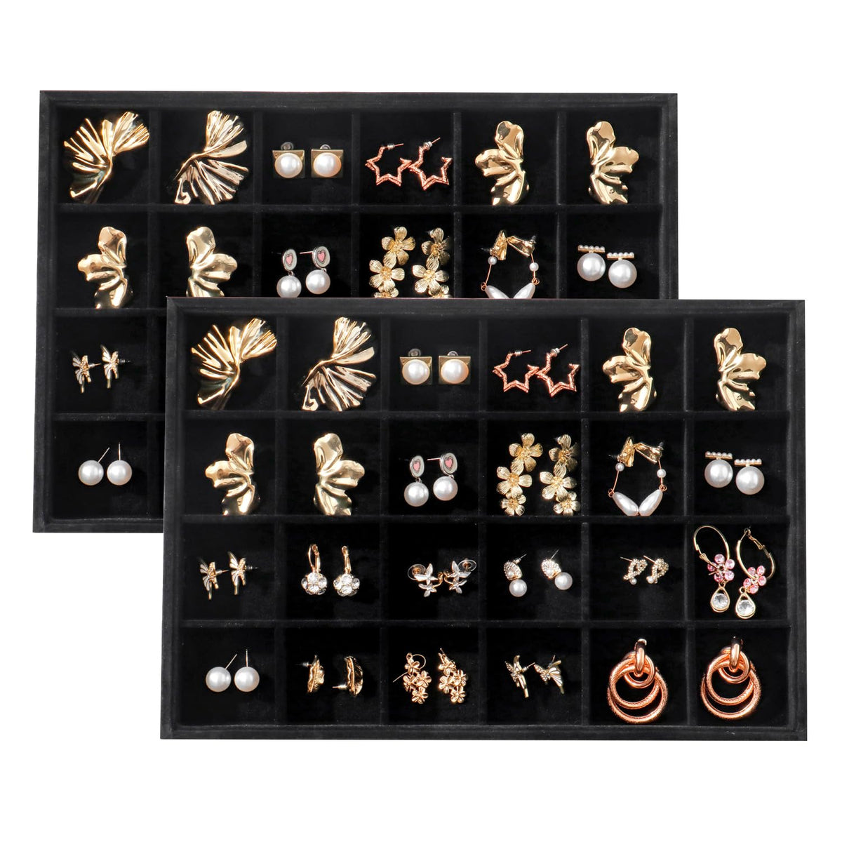 Large Velvet Jewelry Tray Display Drawer Inserts 2 Pack
