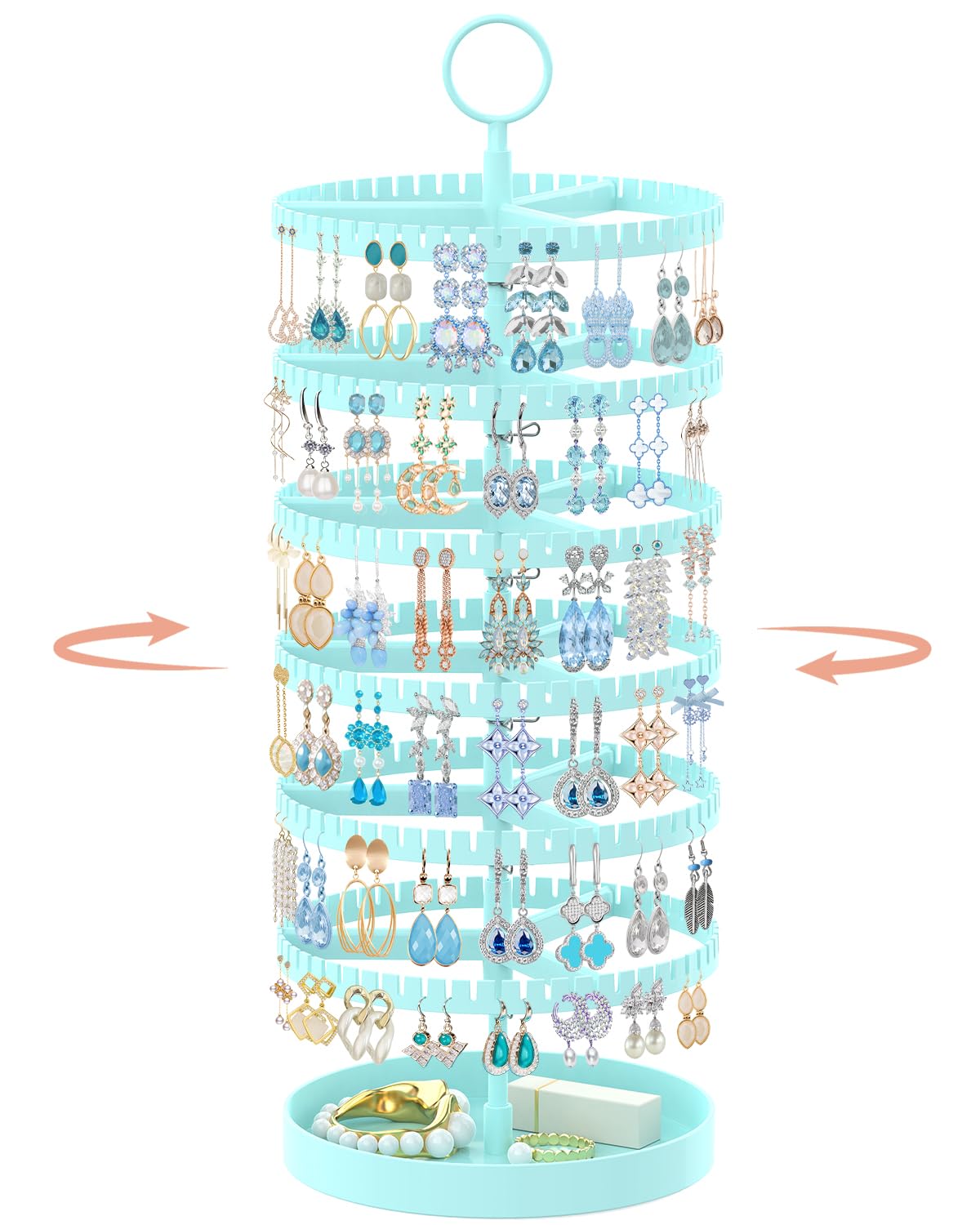 iDavosic.ly 6 Tier Rotating Earring Holder Organizer, Metal Tray, Black