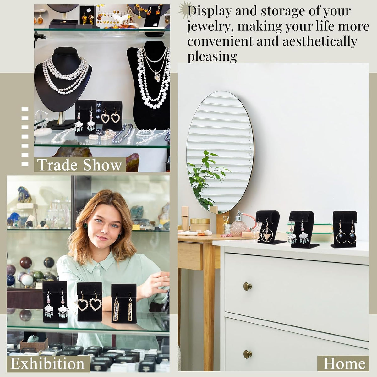 RattanView 12 Pieces Black Velvet Earring Display Stand Arc-shaped