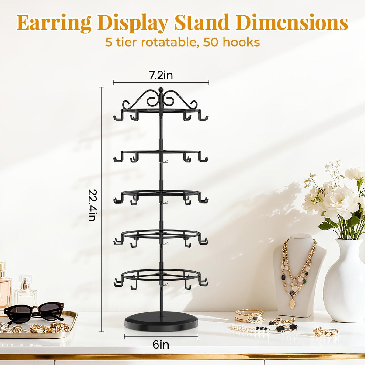EsLuker.ly Earring Holder Organizer Rotating Display Tree Stand, Black