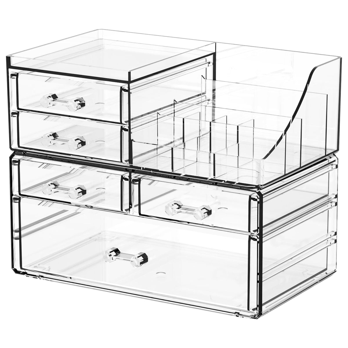 SUOXING Clear Acrylic Makeup Organizer for Vanity,Bathroom,Dresser,6 Drawer Cute Make up Organizers for Counter,Plastic Countertop Makeup Storage for Beauty,Jewelry,Brush,Cosmetic,Skin Care Organizer