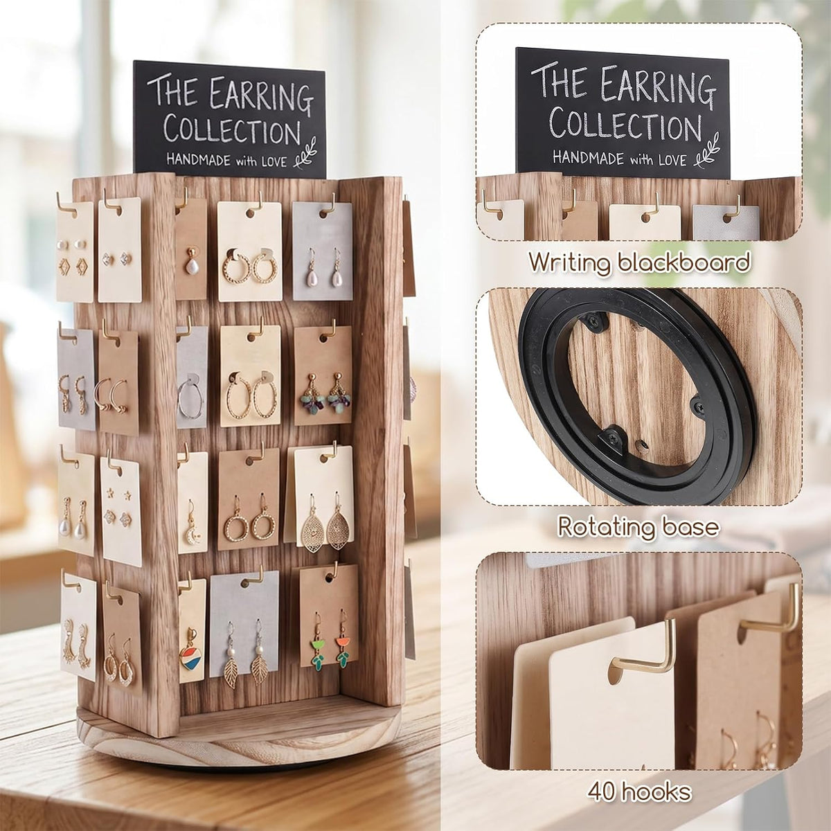 Rotating Earring Display Stands for Vendors with Board 40 Hooks
