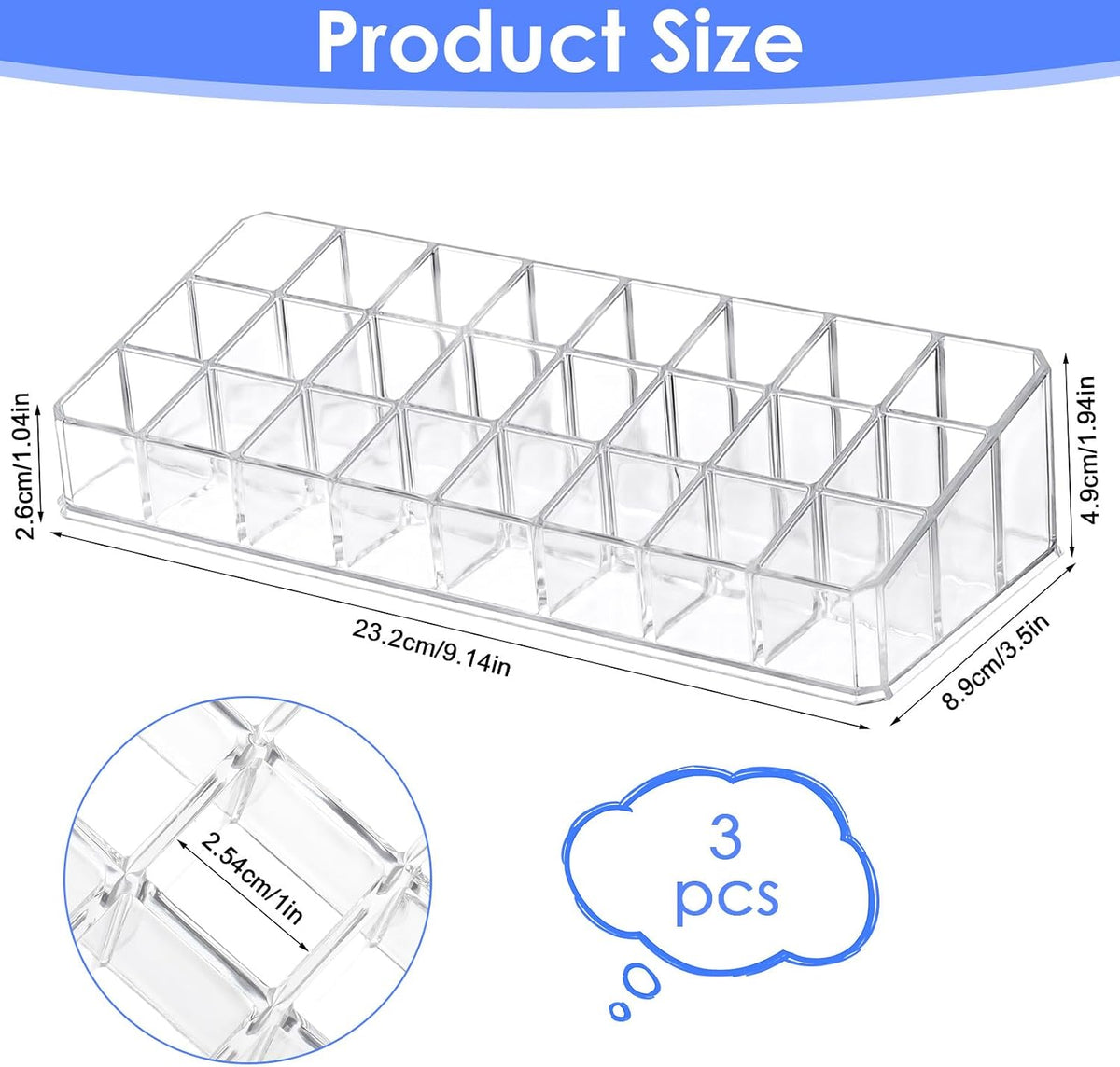 3-Pack Acrylic Lipstick Organizer – 72 Slot Clear Makeup Storage Display for Lip Gloss, Cosmetics & Vanity Organizer