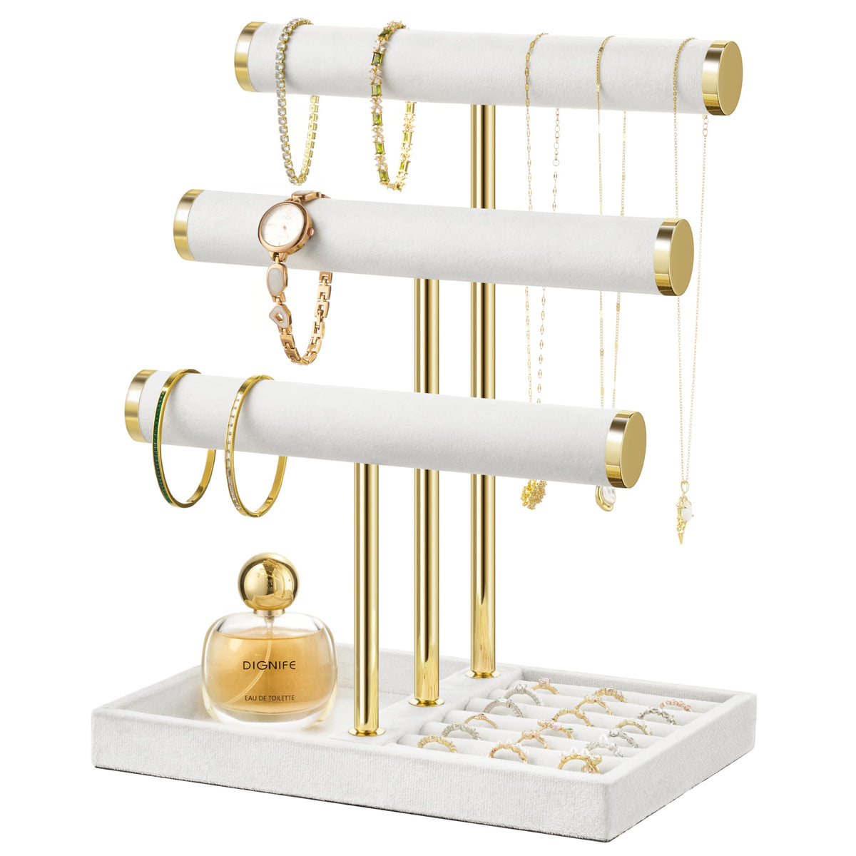 Jewelry Organizer Stand Display, 3 Tier Velvet Bracelet Holder, Pink