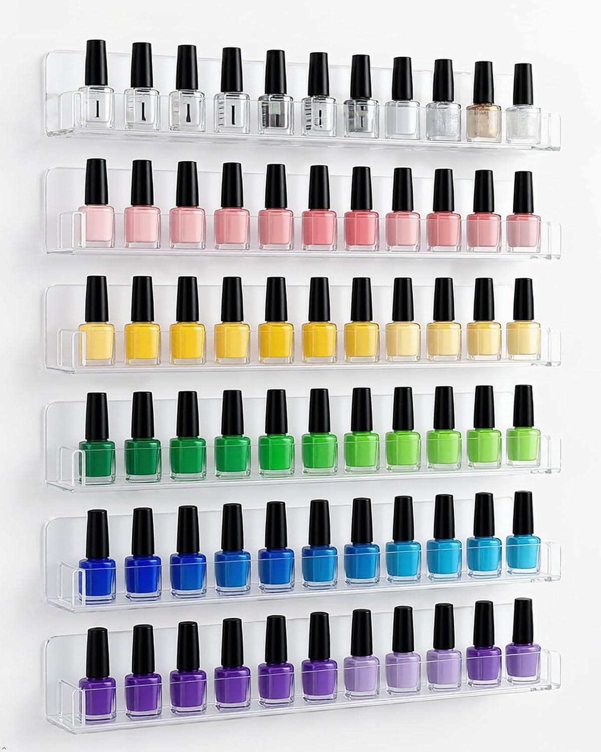 6-Pack Acrylic Nail Polish Wall Rack, 15 Inch Clear Nail Shelves